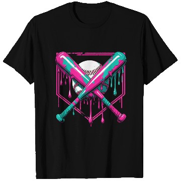 Discover Neon Baseball Bat and Ball Art T Shirts