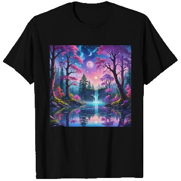 Discover Fantasy Landscape with Waterfall and Moon T Shirts