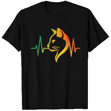 Discover Cool Neon Cat with Glasses and Heartbeat Line T Shirts