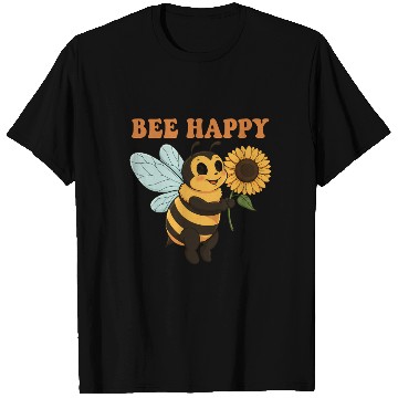 Discover Bee Happy T Shirts | Cute Cartoon Bee with Sunflowe