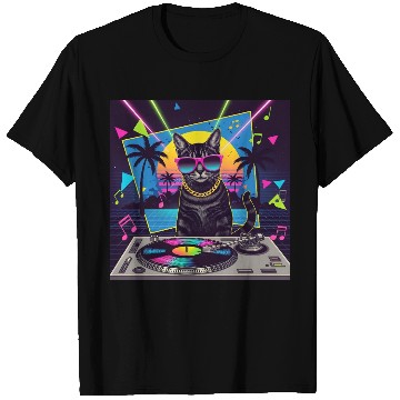 Discover 80s Retro Cat DJ T Shirts