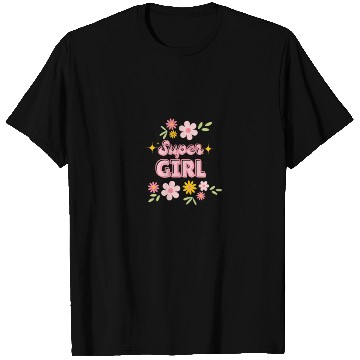 Discover Super Girl Floral Sparkle Design T Shirts