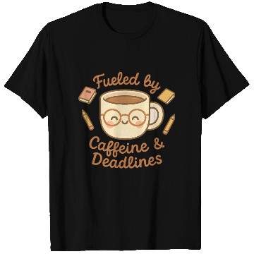 Discover Caffeine & Deadlines Coffee Lover Design T Shirts