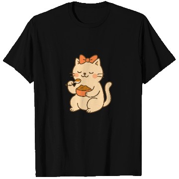 Discover Cute Cat with Bow Eating SoupCute Kawaii Cat Eatin T Shirts