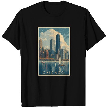 Discover Chicago Skyline with Sailboats T Shirts