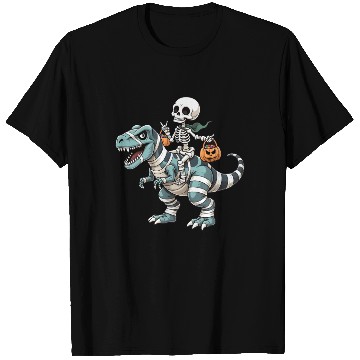Discover Skeleton Riding Mummy Dinosaur Funny Halloween T Shirts