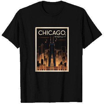 Discover Chicago Skyline Nightscape Design T Shirts