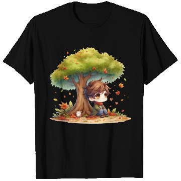 Discover Autumn Serenity Chibi under a Maple Tree T Shirts