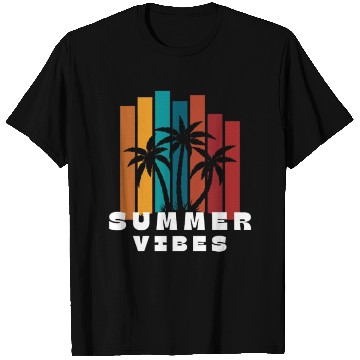 Discover Sunset Palm Summer Vibes Design T Shirts