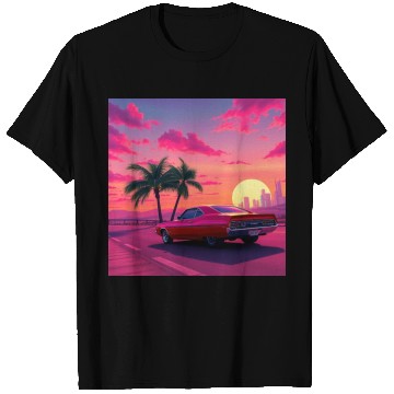 Discover Neon Drift Sunset on the Synthwave Highway T Shirts