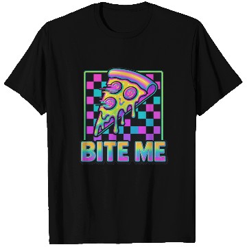 Discover Bite Me – Y2K Glitch Pizza Neon T Shirts