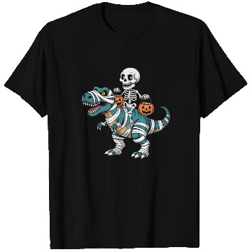 Discover Skeleton Riding Mummy Dinosaur Funny Halloween T Shirts
