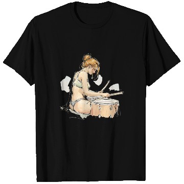 Discover Illustrative Drummer Girl in Casual Attire T Shirts