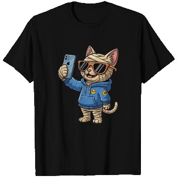 Discover Cool Cartoon Cat Mummy Taking a Selfie T Shirts