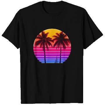 Discover Neon Sunset Palm Trees Illustration T Shirts