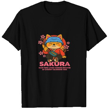 Discover Kawaii Samurai Fox Cherry Blossom Design T Shirts