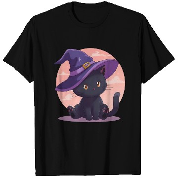 Discover Whimsical Halloween Cat with Witch Hat T Shirts