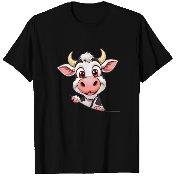 Discover Cute Cow peeking cartoon illustration T Shirts