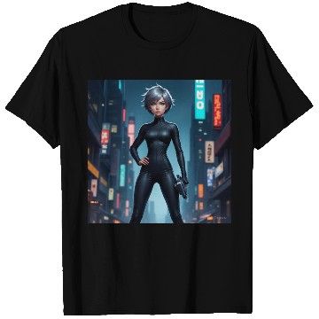 Discover Futuristic Cyberpunk Heroine Design T Shirts