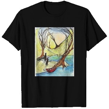 Discover Serene Autumn River Scene Illustration T Shirts