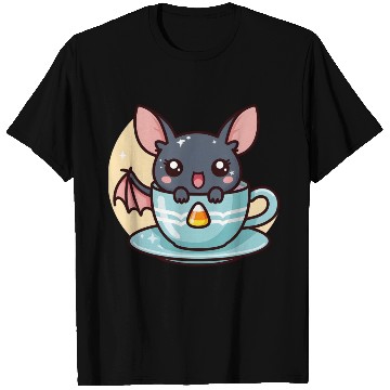 Discover Cute Bat in Tea Cup Illustration T Shirts