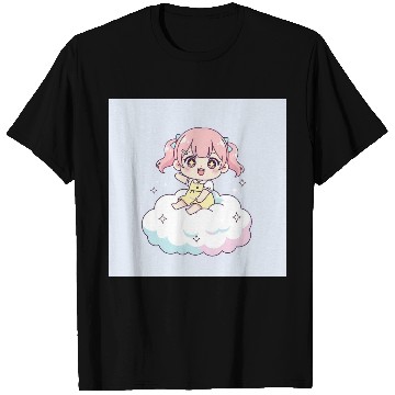 Discover Cute Chibi Girl on Cloud Illustration T Shirts