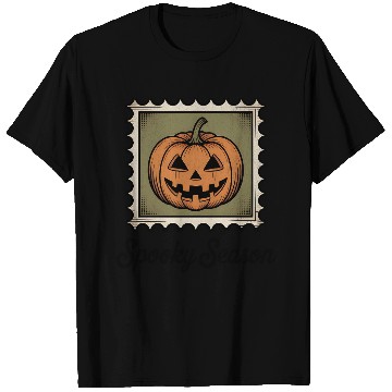 Discover Spooky Season Pumpkin Stamp Design T Shirts