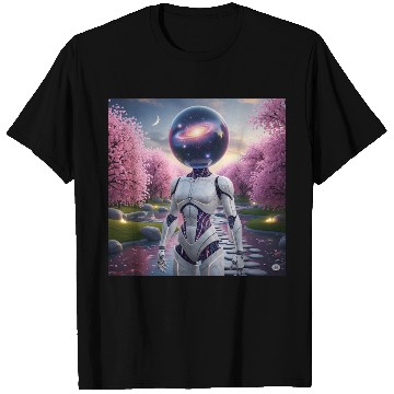Discover Futuristic Robot in Cherry Blossom Paradise T Shirts