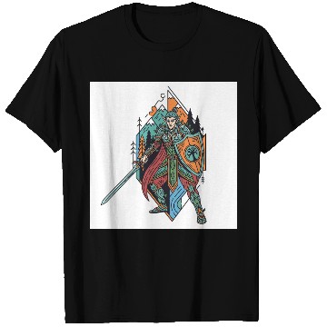 Discover Epic Elf Warrior Shield and Sword Illustration T Shirts