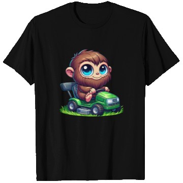 Discover Cute Bigfoot Sasquatch lawn mower gardening chibi T Shirts