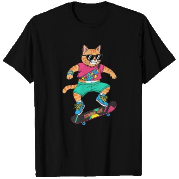 Discover Radical Retro Skater Cat T Shirts