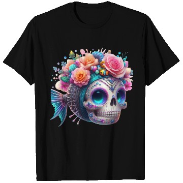 Discover Colorful Sugar Skull with Floral Crown T Shirts