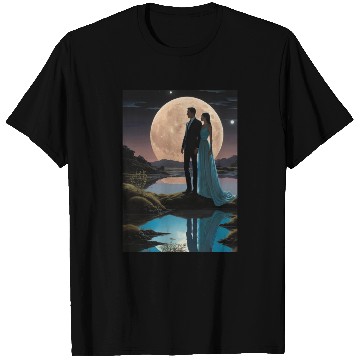 Discover Romantic Moonlit Couple Illustration T Shirts