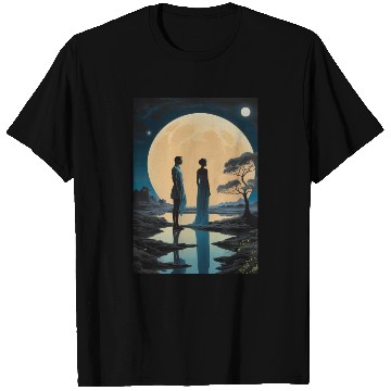 Discover Lunar Serenity Couple Illustration T Shirts