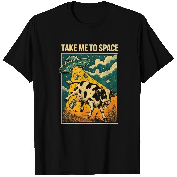 Discover Cosmic Cow UFO Encounter Print T Shirts