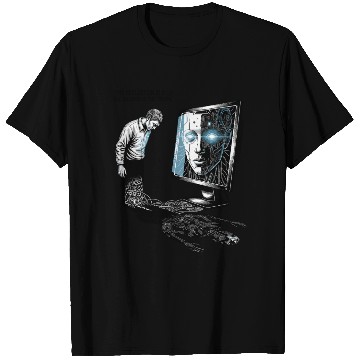 Discover Futuristic AI Cyber Face Illustration T Shirts