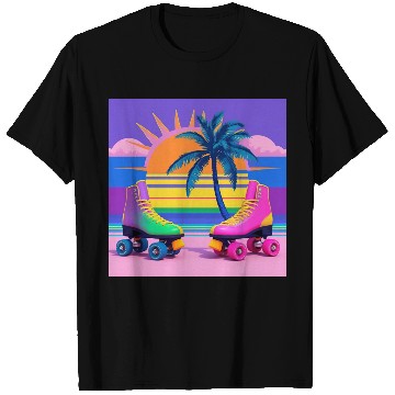 Discover Retro Summer Vibes T Shirts | 90s Neon Roller Skate