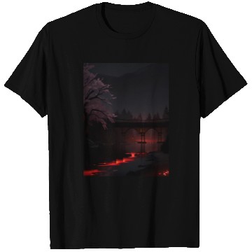 Discover Nighttime Bridge and Cherry Blossom Scene T Shirts