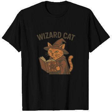Discover Wizard Cat with Magic Book Design T Shirts
