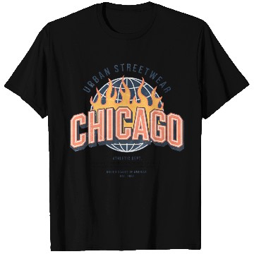 Discover Chicago Urban Flame Logo Design T Shirts