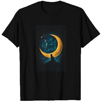 Discover Magical Unicorn and Cat Night Scene T Shirts
