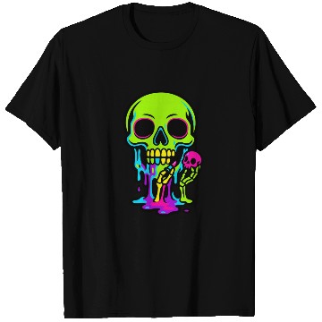 Discover Neon Melting Skull with Small Skeleton T Shirts