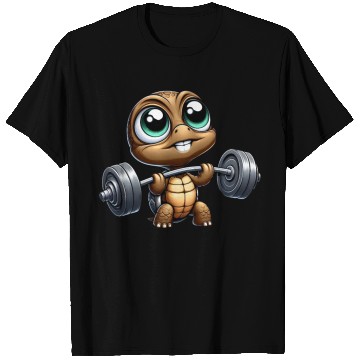 Discover Chibi turtle with barbell weightlifter cartoon T Shirts