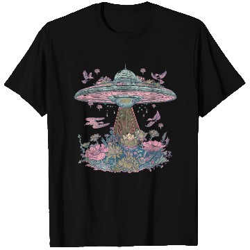 Discover Galactic Blossom UFO Design T Shirts