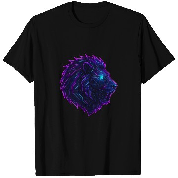 Discover Neon Roar Cyberpunk Lion Head T Shirts
