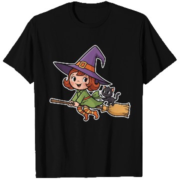 Discover Magical Witch and Cat Illustration T Shirts