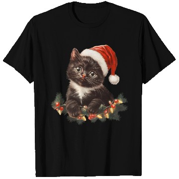 Discover Festive Black Cat Christmas Edition T Shirts