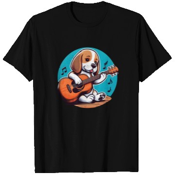 Discover Playful Puppy Guitar Illustration T Shirts