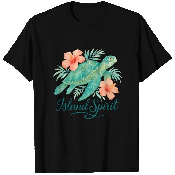 Discover Tropical Turtle with Hibiscus and Foliage T Shirts