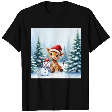 Discover Festive Giraffe with Snowman Santa Hat T Shirts